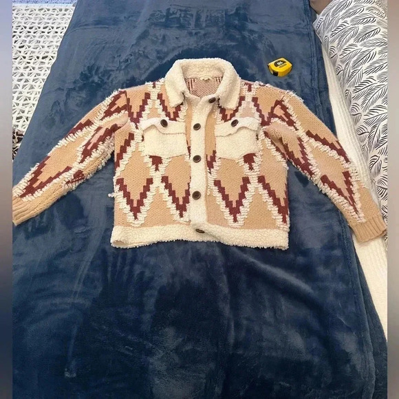 Sweeney Sherpa TrimVici Collection Jacket Sweater with Buttons women size small - Picture 6 of 11